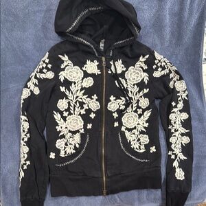 Embroidered Black Hoodie Jacket